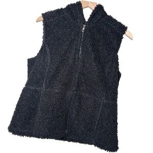 J. Jill Black Sherpa Hooded Zip-up Vest, Size L